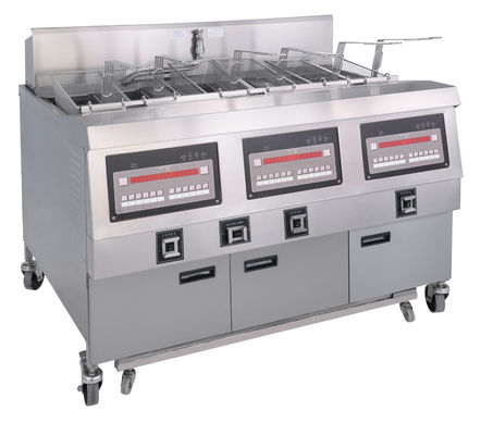 Digital Computer Panel Three Pots Six Baskets Open Deep Fryer With Filtration