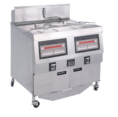 220V Digital Computer Panel Two Pots Four Baskets Open Deep Fryer With Filtration