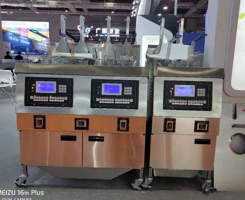 Two Pots Four Baskets Gas Heating Chips Open Deep Fryer With Oil Filtration