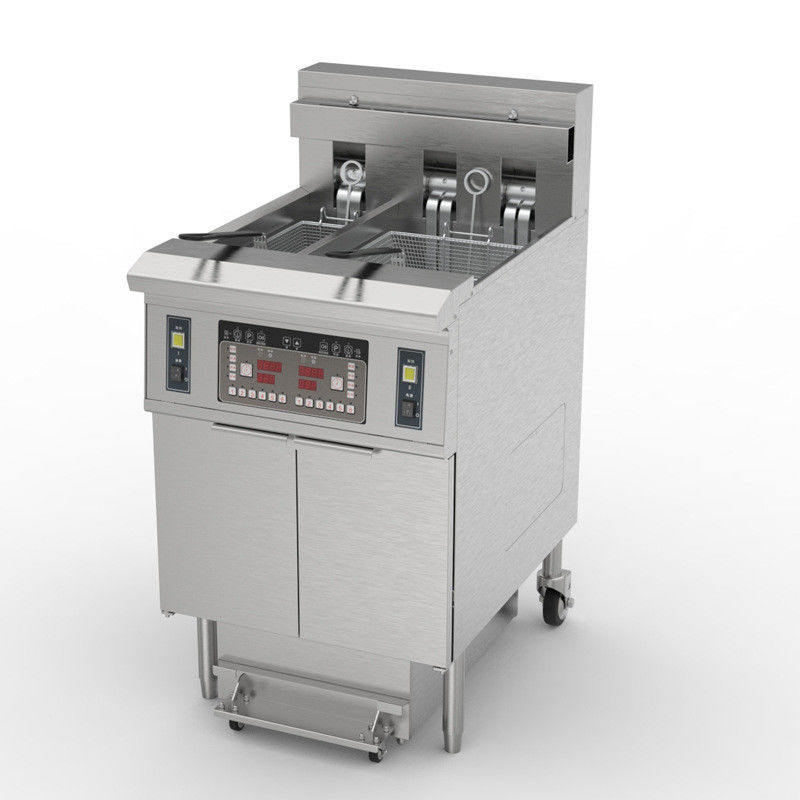 electric two pots 3 baskets 21.5L+11.6L with oil filter system chips open deep fryer